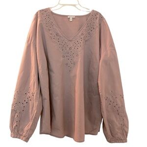 SPENSE top,XL, dusty pink mauve, oversized, tone on tone embroidery.Full sleeves